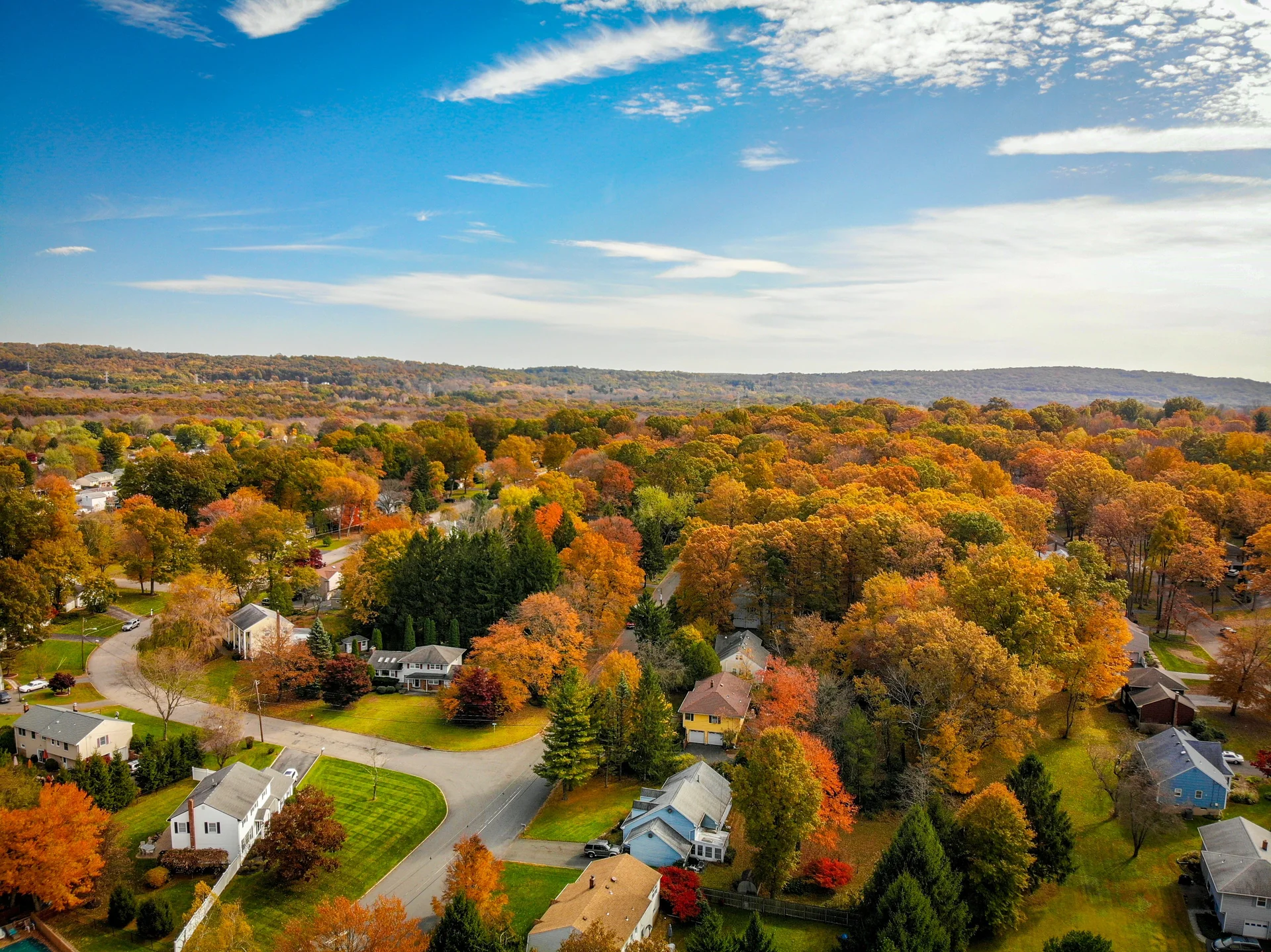 Massachusetts neighborhood in autumn