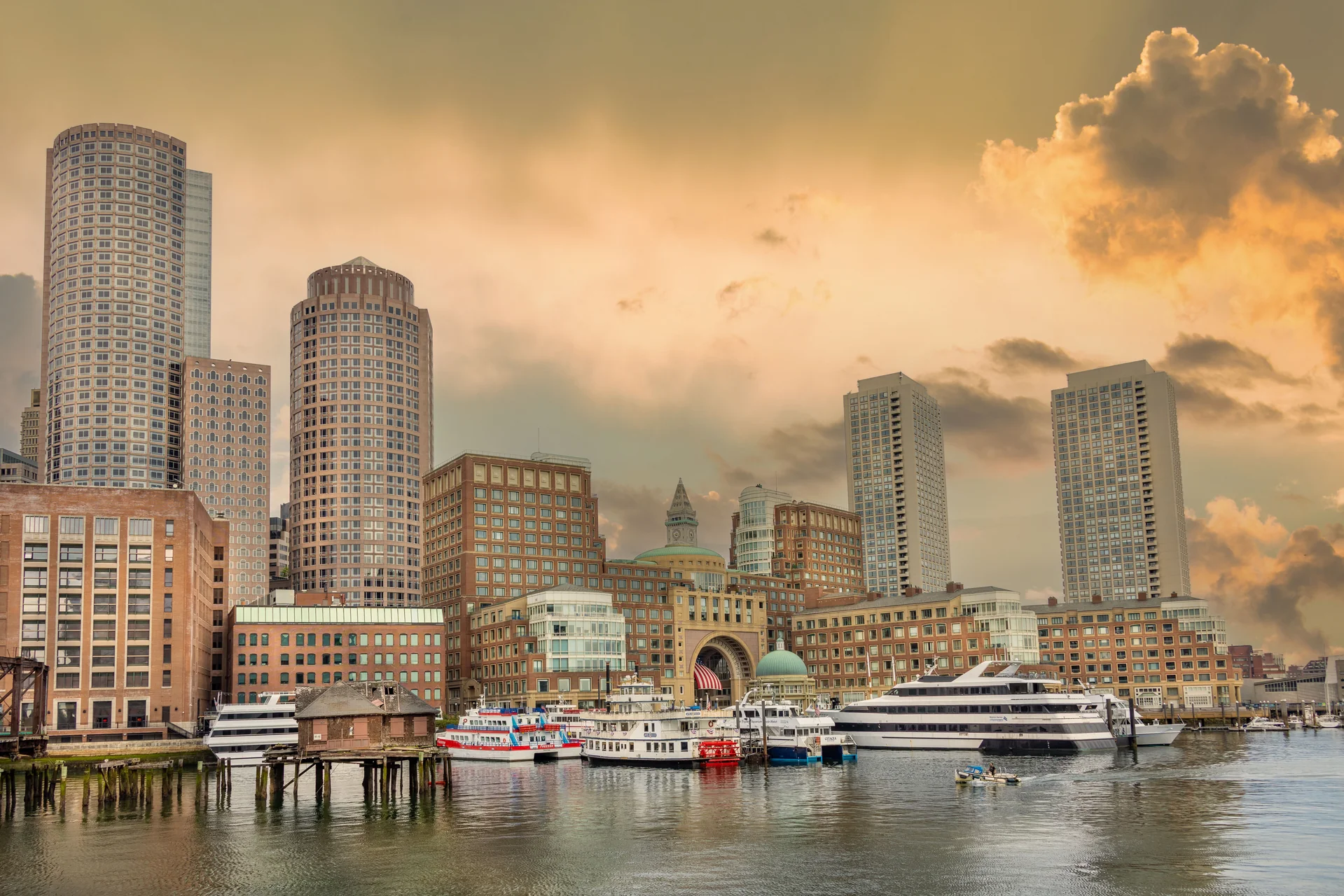 Boston waterfront at sunset